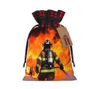 Drawstring Christmas Gift Bags with Tag Small Treat Goody Bags Reusable Gift Wrapping Sacks Pouches Xmas Presents Wrapping Bag Firefighter Fireman Flame Candy Treat Bag for Party Favors Small