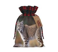 Drawstring Christmas Gift Bags with Tag Small Treat Goody Bags Reusable Gift Wrapping Sacks Pouches Xmas Presents Wrapping Bag Wild bobcat Candy Treat Bag for Party Favors Medium