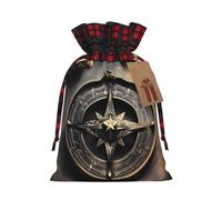 Drawstring Christmas Gift Bags with Tag Small Treat Goody Bags Reusable Gift Wrapping Sacks Pouches Xmas Presents Wrapping Bag Magical Design Norse Runes Compass Candy Treat Bag for Party Favors Small