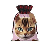 Drawstring Christmas Gift Bags with Tag Small Treat Goody Bags Reusable Gift Wrapping Sacks Pouches Xmas Presents Wrapping Bag Carttoon Cat Candy Treat Bag for Party Favors Small