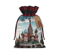 Drawstring Christmas Gift Bags with Tag Small Treat Goody Bags Reusable Gift Wrapping Sacks Pouches Xmas Presents Wrapping Bag St Basil Cathedral Red In Moscow Candy Treat Bag for Party Favors Medium