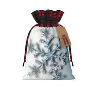 Drawstring Christmas Gift Bags with Tag Small Treat Goody Bags Reusable Gift Wrapping Sacks Pouches Xmas Presents Wrapping Bag Transparent snowflake Candy Treat Bag for Party Favors Medium