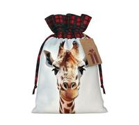 Drawstring Christmas Gift Bags with Tag Small Treat Goody Bags Reusable Gift Wrapping Sacks Pouches Xmas Presents Wrapping Bag Clever Giraffe Candy Treat Bag for Party Favors Small