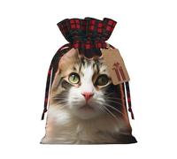 Drawstring Christmas Gift Bags with Tag Small Treat Goody Bags Reusable Gift Wrapping Sacks Pouches Xmas Presents Wrapping Bag Cat Candy Treat Bag for Party Favors Medium