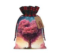 Drawstring Christmas Gift Bags with Tag Small Treat Goody Bags Reusable Gift Wrapping Sacks Pouches Xmas Presents Wrapping Bag Colorful Heart Tree Candy Treat Bag for Party Favors Small