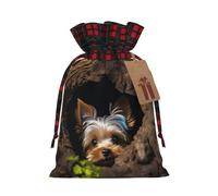 Drawstring Christmas Gift Bags with Tag Small Treat Goody Bags Reusable Gift Wrapping Sacks Pouches Xmas Presents Wrapping Bag A little Yorkshire terrier Candy Treat Bag for Party Favors Small