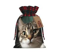 Drawstring Christmas Gift Bags with Tag Small Treat Goody Bags Reusable Gift Wrapping Sacks Pouches Xmas Presents Wrapping Bag A curious cat Candy Treat Bag for Party Favors Medium