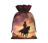 Drawstring Christmas Gift Bags with Tag Small Treat Goody Bags Reusable Gift Wrapping Sacks Pouches Xmas Presents Wrapping Bag Cowboy West Candy Treat Bag for Party Favors Medium