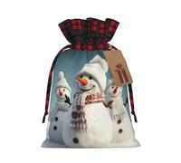Drawstring Christmas Gift Bags with Tag Small Treat Goody Bags Reusable Gift Wrapping Sacks Pouches Xmas Presents Wrapping Bag Happy Snowman Candy Treat Bag for Party Favors Medium