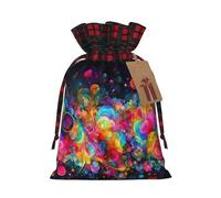 Drawstring Christmas Gift Bags with Tag Small Treat Goody Bags Reusable Gift Wrapping Sacks Pouches Xmas Presents Wrapping Bag Bright Beautiful Colorful Art Candy Treat Bag for Party Favors Small