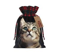 Drawstring Christmas Gift Bags with Tag Small Treat Goody Bags Reusable Gift Wrapping Sacks Pouches Xmas Presents Wrapping Bag Cat Candy Treat Bag for Party Favors Medium