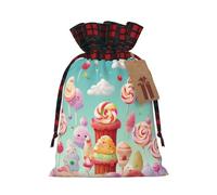 Drawstring Christmas Gift Bags with Tag Small Treat Goody Bags Reusable Gift Wrapping Sacks Pouches Xmas Presents Wrapping Bag Candy Happy Candy Treat Bag for Party Favors Small