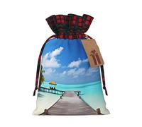 Drawstring Christmas Gift Bags with Tag Small Treat Goody Bags Reusable Gift Wrapping Sacks Pouches Xmas Presents Wrapping Bag Maldives Holidays Candy Treat Bag for Party Favors Medium