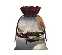 Drawstring Christmas Gift Bags with Tag Small Treat Goody Bags Reusable Gift Wrapping Sacks Pouches Xmas Presents Wrapping Bag World War Aircraft Airplane Candy Treat Bag for Party Favors Small