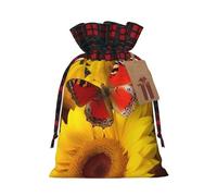 Drawstring Christmas Gift Bags with Tag Small Treat Goody Bags Reusable Gift Wrapping Sacks Pouches Xmas Presents Wrapping Bag Yellow Sunflowers with Red Butterfly Candy Treat Bag for Party Favors
