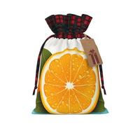 Drawstring Christmas Gift Bags with Tag Small Treat Goody Bags Reusable Gift Wrapping Sacks Pouches Xmas Presents Wrapping Bag Fresh Orange Fruit Candy Treat Bag for Party Favors Medium
