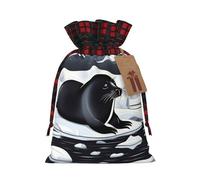 Drawstring Christmas Gift Bags with Tag Small Treat Goody Bags Reusable Gift Wrapping Sacks Pouches Xmas Presents Wrapping Bag Seals on ice Candy Treat Bag for Party Favors Small