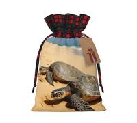 Drawstring Christmas Gift Bags with Tag Small Treat Goody Bags Reusable Gift Wrapping Sacks Pouches Xmas Presents Wrapping Bag Turtles on The Beach Candy Treat Bag for Party Favors Medium