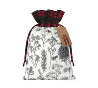 Drawstring Christmas Gift Bags with Tag Small Treat Goody Bags Reusable Gift Wrapping Sacks Pouches Xmas Presents Wrapping Bag Flowering Herbs and Herbaceous Plants Candy Treat Bag for Party Favors