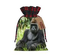 Drawstring Christmas Gift Bags with Tag Small Treat Goody Bags Reusable Gift Wrapping Sacks Pouches Xmas Presents Wrapping Bag Gorilla in the Grass Candy Treat Bag for Party Favors Medium