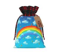 Drawstring Christmas Gift Bags with Tag Small Treat Goody Bags Reusable Gift Wrapping Sacks Pouches Xmas Presents Wrapping Bag Rainbow Clouds Raindrop Candy Treat Bag for Party Favors Small