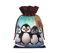Drawstring Christmas Gift Bags with Tag Small Treat Goody Bags Reusable Gift Wrapping Sacks Pouches Xmas Presents Wrapping Bag Five cute penguins Candy Treat Bag for Party Favors Medium