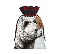 Drawstring Christmas Gift Bags with Tag Small Treat Goody Bags Reusable Gift Wrapping Sacks Pouches Xmas Presents Wrapping Bag Wildlife Hand Drawn Bear Animal Candy Treat Bag for Party Favors Small