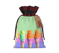 Drawstring Christmas Gift Bags with Tag Small Treat Goody Bags Reusable Gift Wrapping Sacks Pouches Xmas Presents Wrapping Bag Ice cream rainbow gradient Candy Treat Bag for Party Favors Small
