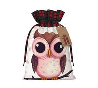 Drawstring Christmas Gift Bags with Tag Small Treat Goody Bags Reusable Gift Wrapping Sacks Pouches Xmas Presents Wrapping Bag Cute owl Candy Treat Bag for Party Favors Medium