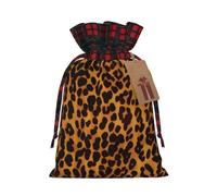 Drawstring Christmas Gift Bags with Tag Small Treat Goody Bags Reusable Gift Wrapping Sacks Pouches Xmas Presents Wrapping Bag Cool Cheetah Leopard Candy Treat Bag for Party Favors Small