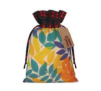 Drawstring Christmas Gift Bags with Tag Small Treat Goody Bags Reusable Gift Wrapping Sacks Pouches Xmas Presents Wrapping Bag Multicolor leaves Candy Treat Bag for Party Favors Small