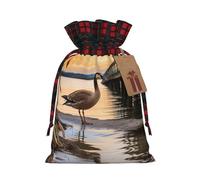 Drawstring Christmas Gift Bags with Tag Small Treat Goody Bags Reusable Gift Wrapping Sacks Pouches Xmas Presents Wrapping Bag Wild Goose by the Bridge Candy Treat Bag for Party Favors Small