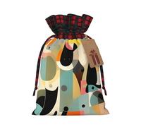 Drawstring Christmas Gift Bags with Tag Small Treat Goody Bags Reusable Gift Wrapping Sacks Pouches Xmas Presents Wrapping Bag Mid-Century Modern Art Cat Candy Treat Bag for Party Favors Small