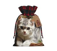 Drawstring Christmas Gift Bags with Tag Small Treat Goody Bags Reusable Gift Wrapping Sacks Pouches Xmas Presents Wrapping Bag Cat Candy Treat Bag for Party Favors Medium