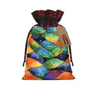 Drawstring Christmas Gift Bags with Tag Small Treat Goody Bags Reusable Gift Wrapping Sacks Pouches Xmas Presents Wrapping Bag Rainbow Fish Scale Candy Treat Bag for Party Favors Small