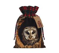 Drawstring Christmas Gift Bags with Tag Small Treat Goody Bags Reusable Gift Wrapping Sacks Pouches Xmas Presents Wrapping Bag Owl tree hole Candy Treat Bag for Party Favors Small