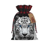 Drawstring Christmas Gift Bags with Tag Small Treat Goody Bags Reusable Gift Wrapping Sacks Pouches Xmas Presents Wrapping Bag Blue Eyed Tiger Candy Treat Bag for Party Favors Small