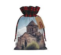 Drawstring Christmas Gift Bags with Tag Small Treat Goody Bags Reusable Gift Wrapping Sacks Pouches Xmas Presents Wrapping Bag Armenian Church Candy Treat Bag for Party Favors Medium