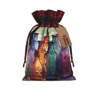 Drawstring Christmas Gift Bags with Tag Small Treat Goody Bags Reusable Gift Wrapping Sacks Pouches Xmas Presents Wrapping Bag Colorful Glass Bottle Candy Treat Bag for Party Favors Small