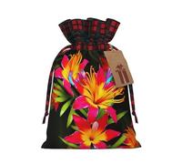 Drawstring Christmas Gift Bags with Tag Small Treat Goody Bags Reusable Gift Wrapping Sacks Pouches Xmas Presents Wrapping Bag Hawaiian Colorful Flower Candy Treat Bag for Party Favors Medium