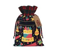 Drawstring Christmas Gift Bags with Tag Small Treat Goody Bags Reusable Gift Wrapping Sacks Pouches Xmas Presents Wrapping Bag Happy birthday images Candy Treat Bag for Party Favors Small
