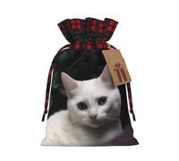 Drawstring Christmas Gift Bags with Tag Small Treat Goody Bags Reusable Gift Wrapping Sacks Pouches Xmas Presents Wrapping Bag White Cat Candy Treat Bag for Party Favors Small