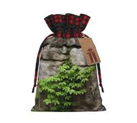 Drawstring Christmas Gift Bags with Tag Small Treat Goody Bags Reusable Gift Wrapping Sacks Pouches Xmas Presents Wrapping Bag Plant on Stone Wall Candy Treat Bag for Party Favors Medium