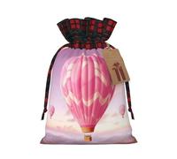 Drawstring Christmas Gift Bags with Tag Small Treat Goody Bags Reusable Gift Wrapping Sacks Pouches Xmas Presents Wrapping Bag Hot Air Balloon Candy Treat Bag for Party Favors Small