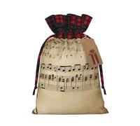 Drawstring Christmas Gift Bags with Tag Small Treat Goody Bags Reusable Gift Wrapping Sacks Pouches Xmas Presents Wrapping Bag Music Notes on Old Paper Candy Treat Bag for Party Favors Medium