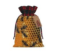 Drawstring Christmas Gift Bags with Tag Small Treat Goody Bags Reusable Gift Wrapping Sacks Pouches Xmas Presents Wrapping Bag Bees on hive Candy Treat Bag for Party Favors Medium