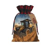Drawstring Christmas Gift Bags with Tag Small Treat Goody Bags Reusable Gift Wrapping Sacks Pouches Xmas Presents Wrapping Bag Farm Tractor Harvest Candy Treat Bag for Party Favors Medium