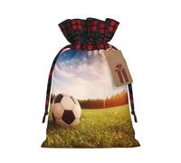 Drawstring Christmas Gift Bags with Tag Small Treat Goody Bags Reusable Gift Wrapping Sacks Pouches Xmas Presents Wrapping Bag Soccer Ball on A Field Candy Treat Bag for Party Favors Medium