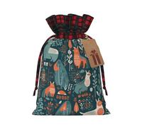 Drawstring Christmas Gift Bags with Tag Small Treat Goody Bags Reusable Gift Wrapping Sacks Pouches Xmas Presents Wrapping Bag Scandinavian Animals Candy Treat Bag for Party Favors Small