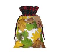 Drawstring Christmas Gift Bags with Tag Small Treat Goody Bags Reusable Gift Wrapping Sacks Pouches Xmas Presents Wrapping Bag Leaves Candy Treat Bag for Party Favors Medium